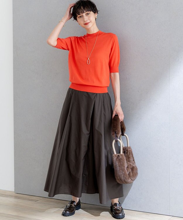 23区 S 【洗える】サステナブルウール モックネック 5分袖 ニット オレンジ系