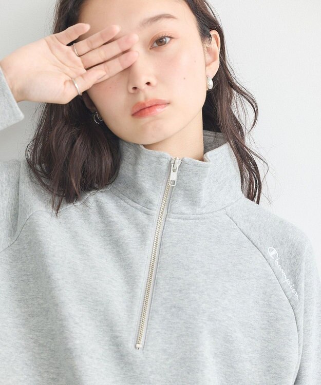 earth music&ecology チャンピオン　ｅｍａｅハーフジップ裏毛プルオーハ Gray Mixture