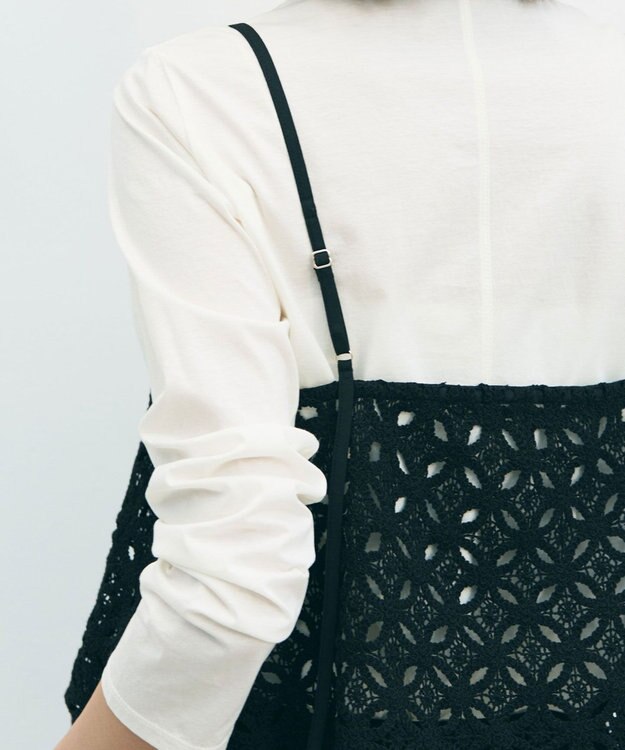 UNFILO 【2点セット】ラッセルレース キャミレイヤード Tシャツ ブラック