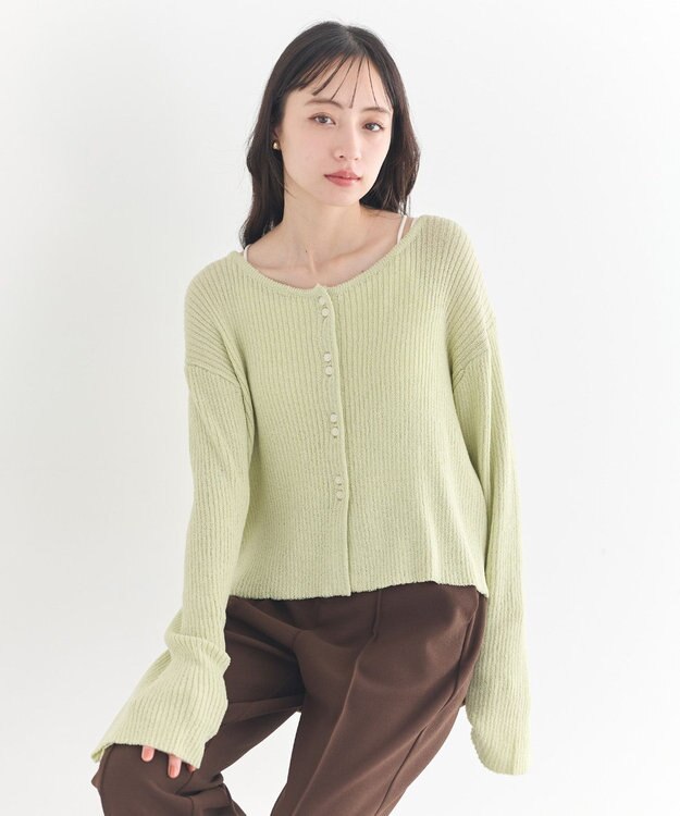 earth music&ecology 【予約】リブクロップドカーディガン ミント