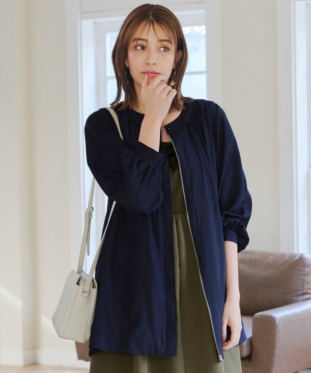 Tiaclasse 【洗える】シアーロングブルゾン ネイビー