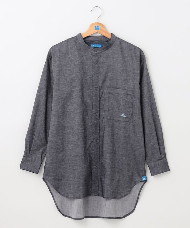 SHARE PARK LADIES 【UVカット・撥水・ストレッチ】イージーデニムノーカラーシャツ ネイビー系