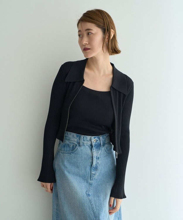 YECCA VECCA 【2点SET】キャミセット襟付きZIPカーディガン Black