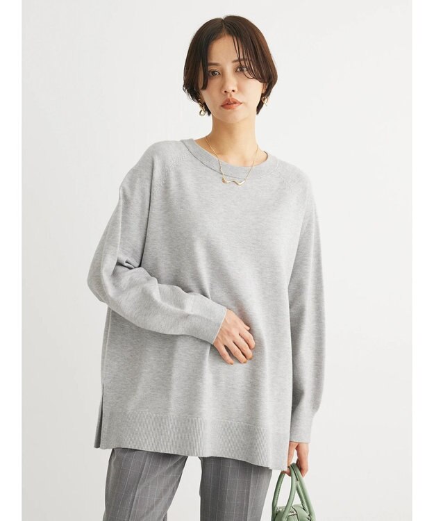 Green Parks もちやわ　ボートネックニットチュニック Light Gray Mixture