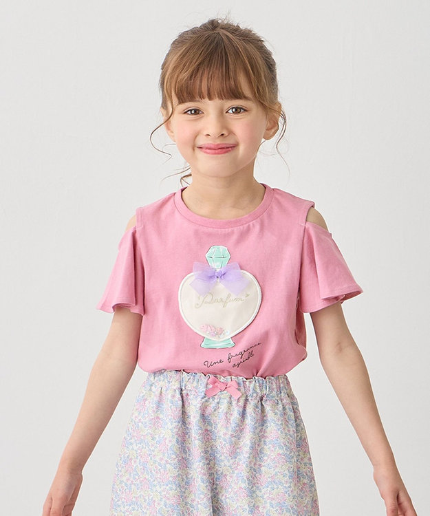 ANY KIDS 接触冷感 しろくま オフショルダー Tシャツ ピンク×パフューム