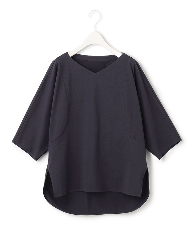 ICB 【洗える】 ブラウスライクジャージー ドルマンスリーブカットソー ネイビー系