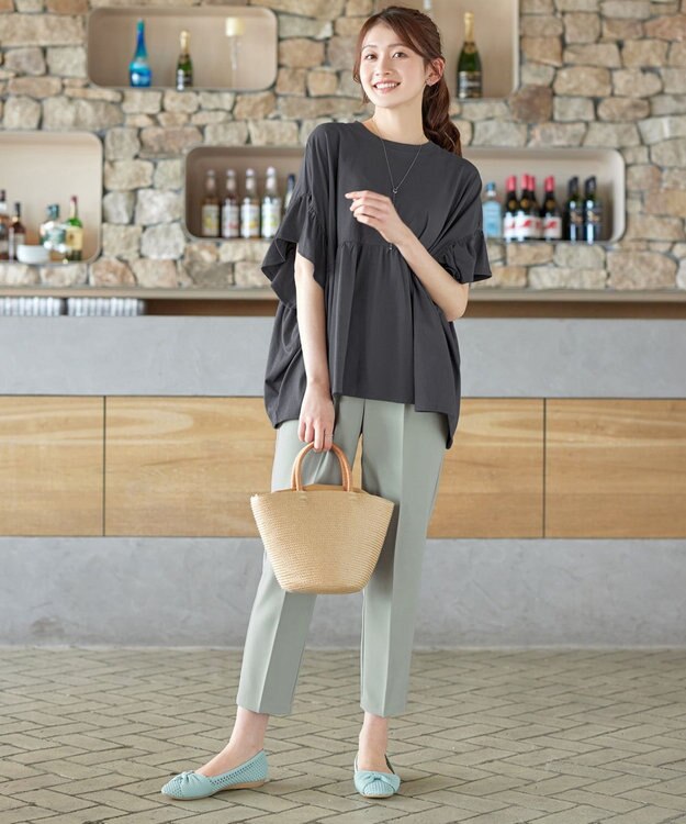 Tiaclasse 【新色追加】ギャザー切り替えフレアプルオーバー チャコールグレー