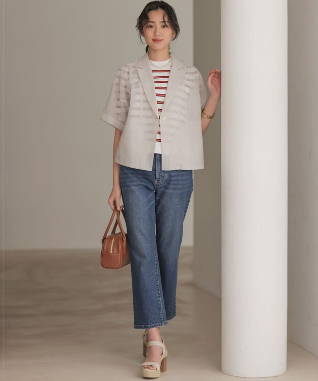 組曲 S マイラックカラー 6分袖 ニット ボーダー系1