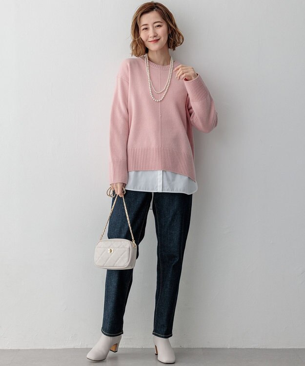 23区 S 【洗える】カシミヤブレンド クルーネック ニット ピンク系