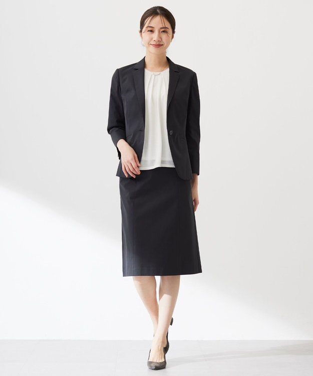 J.PRESS LADIES 【セットアップ対応・洗える・撥水・防汚】コットンFITTYシャーク テーラード ジャケット ブラック系