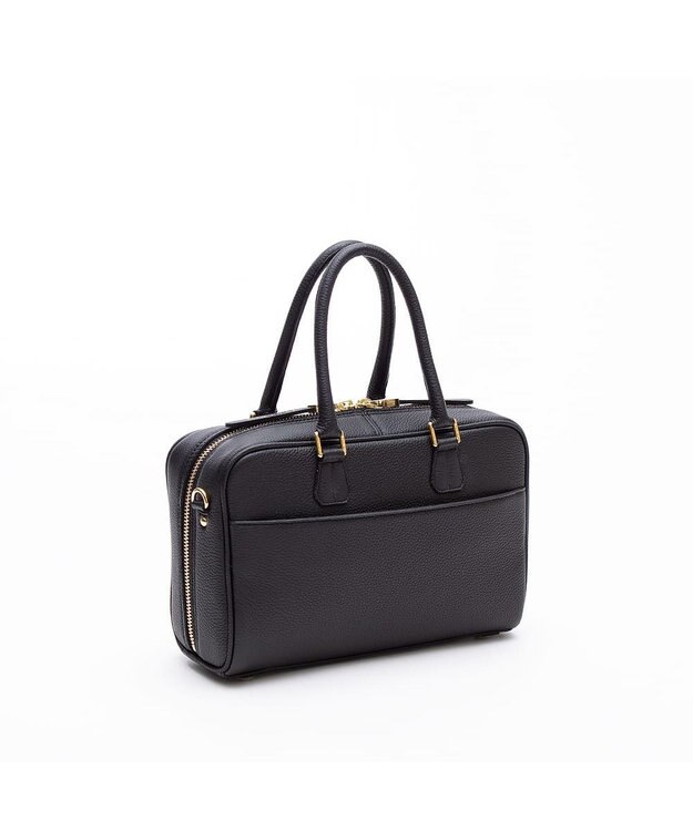 A.D.M.J. 【牛革】モーツァルト/バイカラーボストン25cm(ショルダーストラップ付) BLACK×BLACK