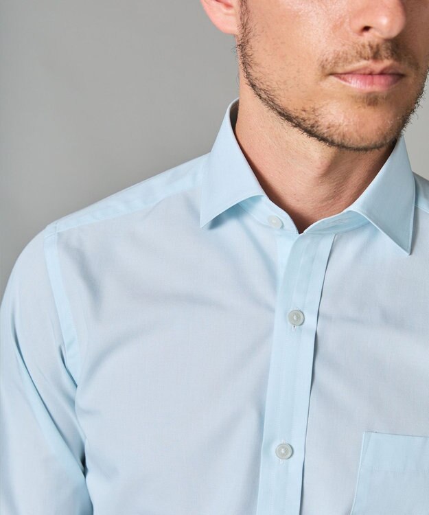 GOTAIRIKU 【形態安定】PREMIUMPLEATS_スモールワイドカラー 通年ドレスシャツ サックスブルー系