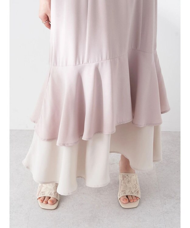 earth music&ecology バイカラーラッフルヘムスカート Pink Beige