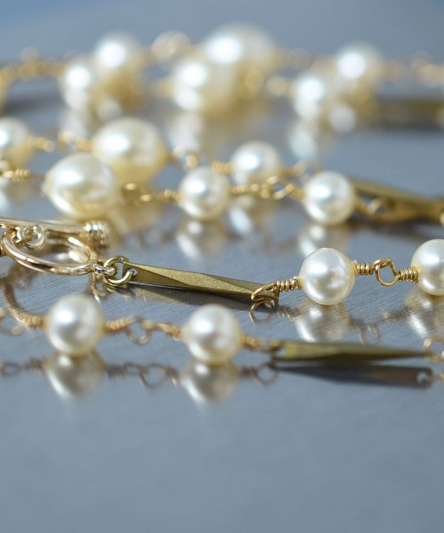 monshiro ガラスパールチェーンロングネックレス ホワイト