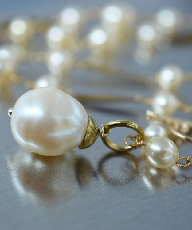 monshiro ガラスパールチェーンロングネックレス ホワイト