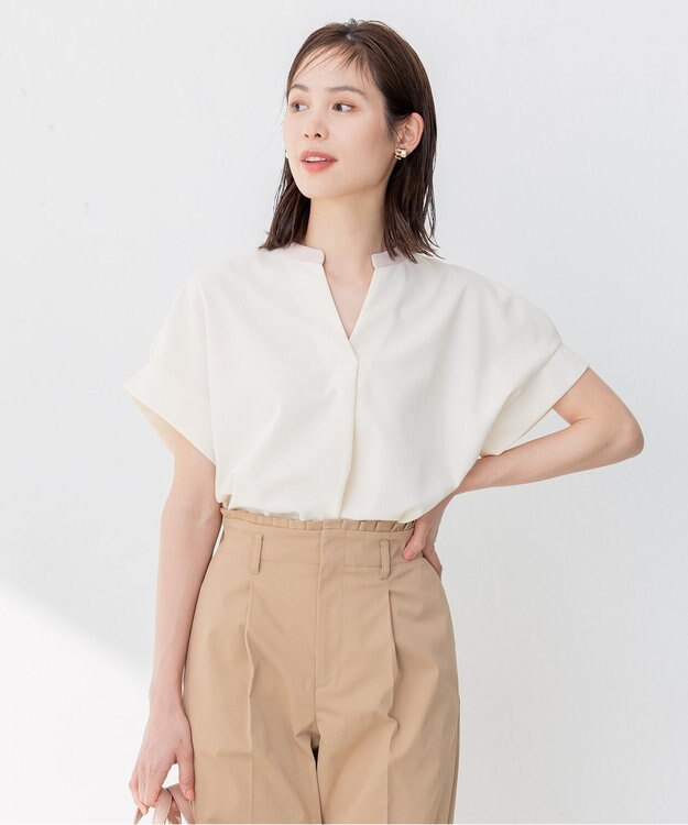 組曲 L 【洗える】バイカラージョーゼットスキッパー ブラウス アイボリー系