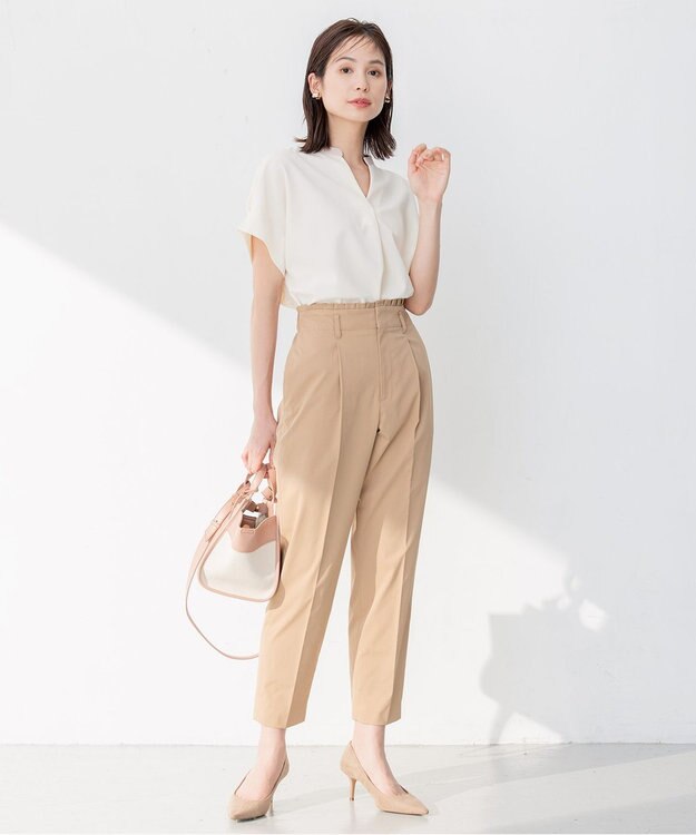 組曲 L 【洗える】バイカラージョーゼットスキッパー ブラウス アイボリー系