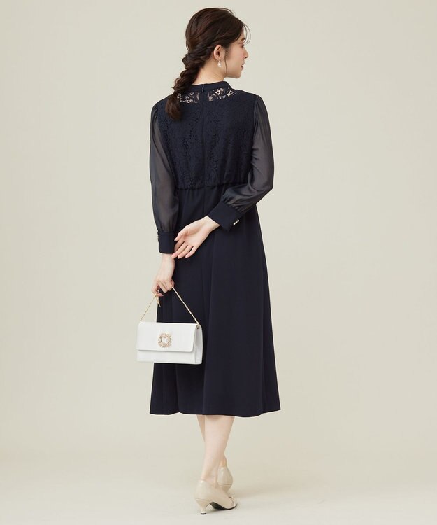 ANY SIS 【洗える】Nobleコンビ ドレス ネイビー