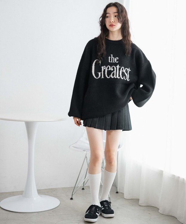 WEGO フラッフィーロゴジャガードニットプルオーバー ブラック