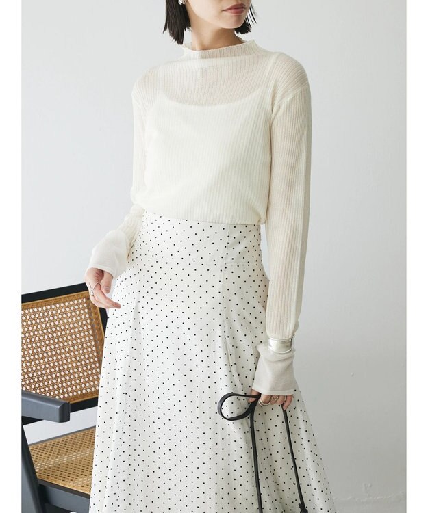 Green Parks AnriettMusee ラメ切替スリーブリブシアーニット Off White