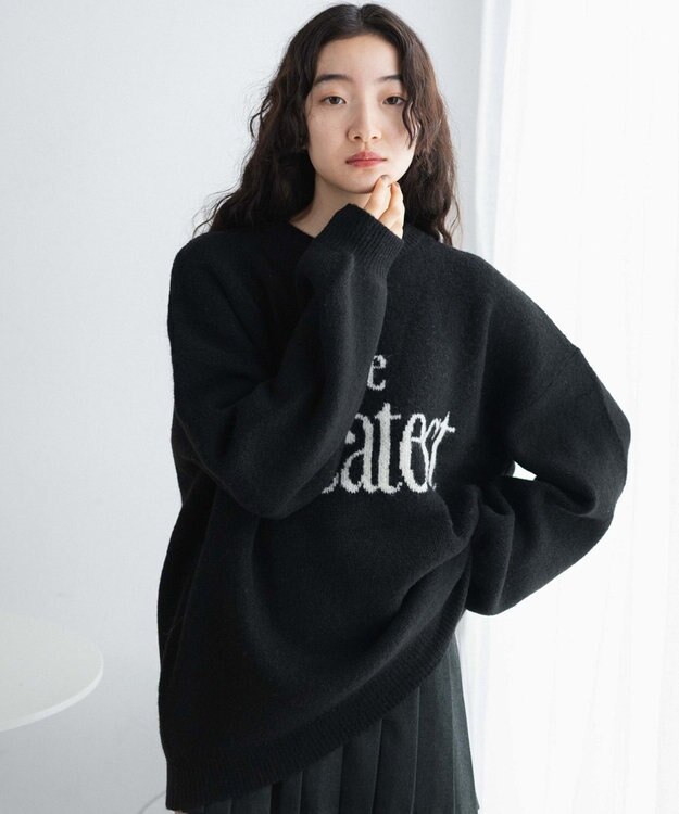 WEGO フラッフィーロゴジャガードニットプルオーバー ブラック