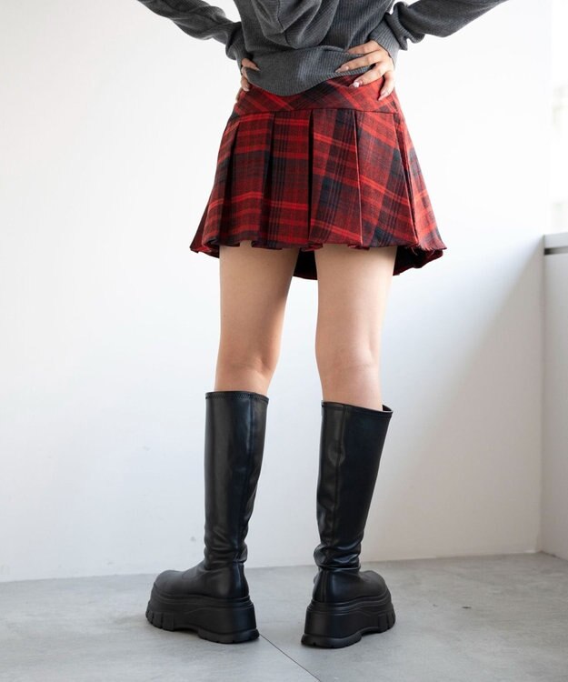 WEGO 【SCHOOL ITEM】チェック切替プリーツミニスカパン レッド