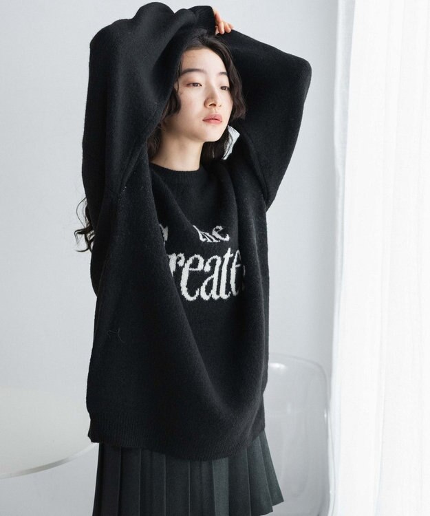 WEGO フラッフィーロゴジャガードニットプルオーバー ブラック