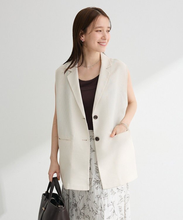 Green Parks メッシュフレンチスリーブジレ Ivory
