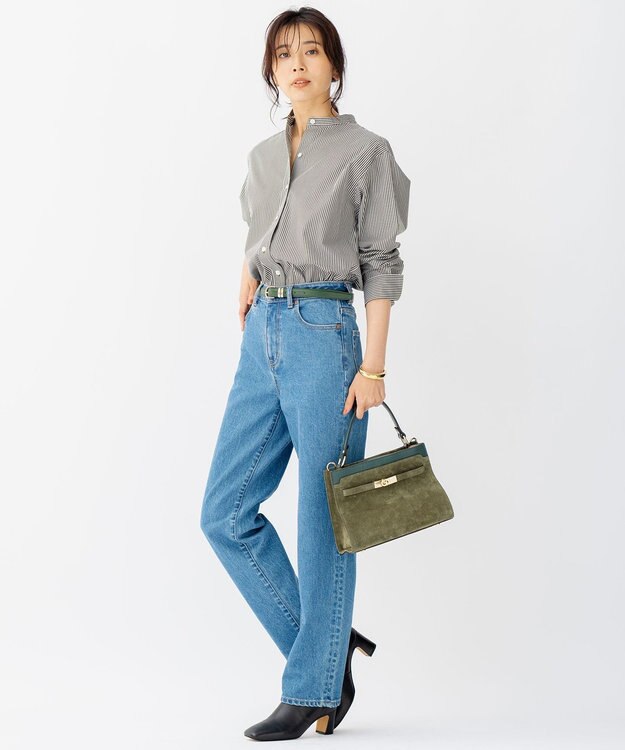 23区 【CLASSY.1月号掲載】CANCLINI バンドカラー シャツ カーキストライプ