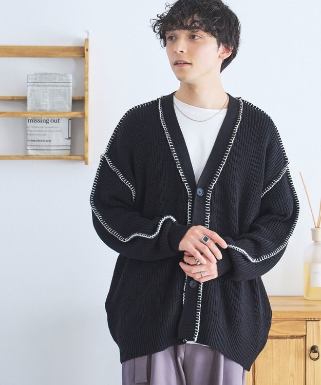 WEGO ハンドステッチカーディガン ブラック