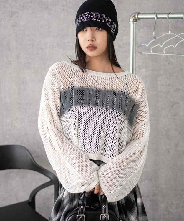 WEGO スプレーロゴジャガードメッシュニット ホワイト