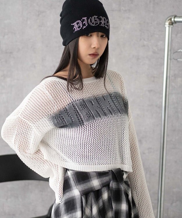 WEGO スプレーロゴジャガードメッシュニット ホワイト