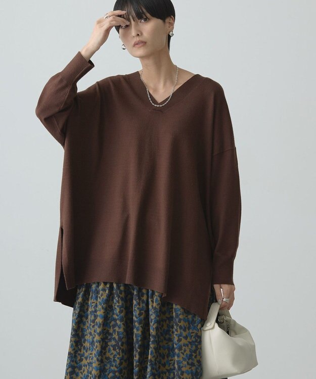 AMERICAN HOLIC バイパチＶネックロングニットプルオーバー Brown