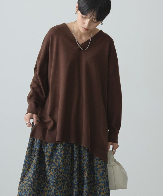 AMERICAN HOLIC バイパチＶネックロングニットプルオーバー Brown