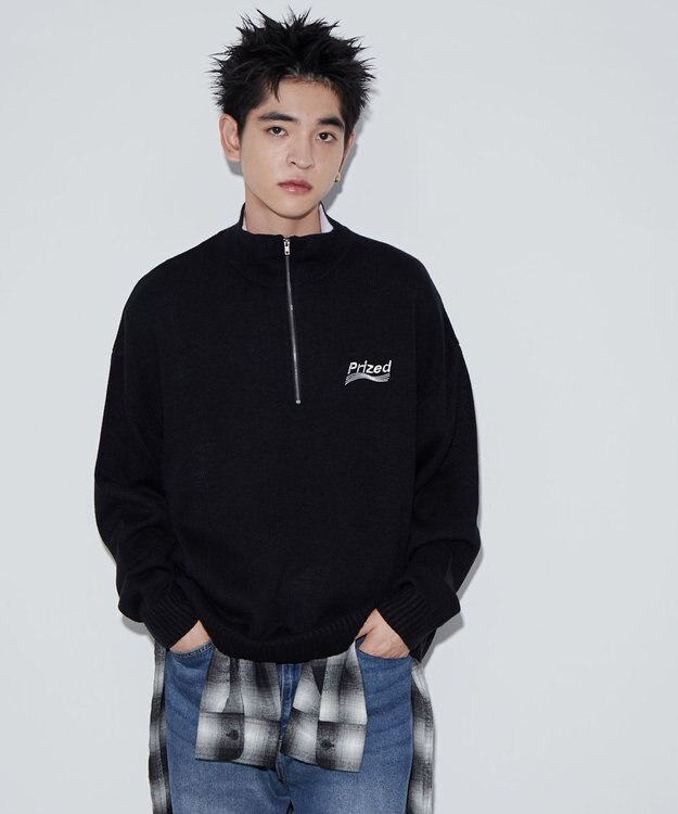 WEGO 【ユニセックス着用ITEM】ワンポイントハーフジッププルオーバー ブラック