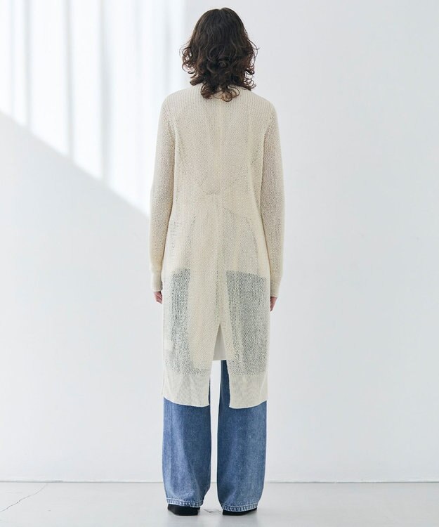 BEIGE， 【洗える】OPTICAL / ペーパーヤーンVネックロングカーディガン Ecru