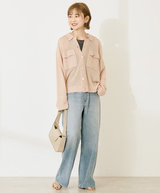 AMERICAN HOLIC シアー襟付きカーディガン Grayish Pink