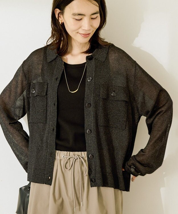 AMERICAN HOLIC シアー襟付きカーディガン Black