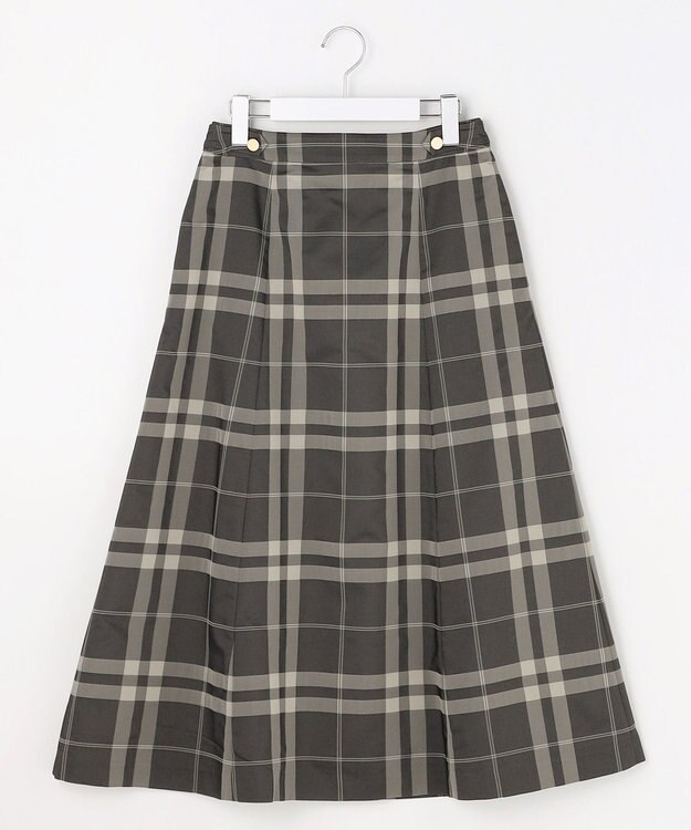 J.PRESS LADIES S ブロックチェックジャガード フレア スカート ブラック×ベージュ系