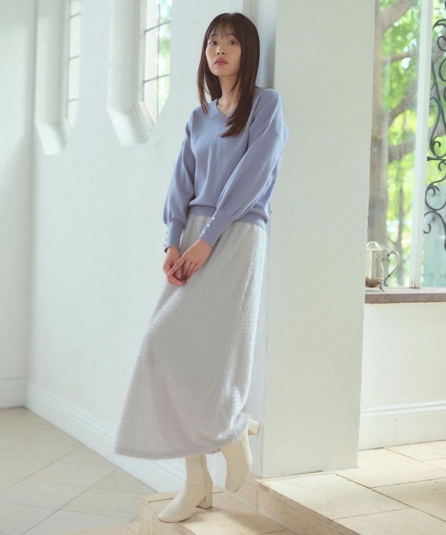 Feroux 【洗える】Vネック プルオーバー ニット ブルー系