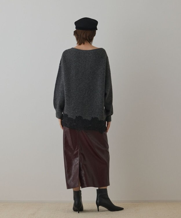 GRACE CONTINENTAL レースドルマンニットトップ チャコール