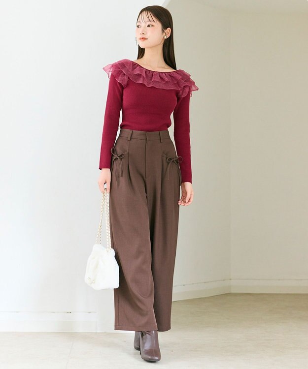 Feroux 襟フリル ニット レッド系