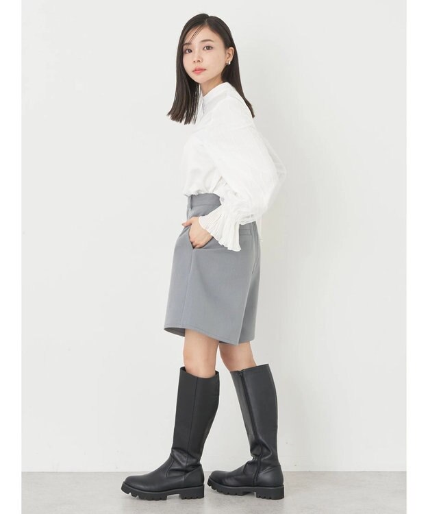 earth music&ecology チュール袖スタンドカラートップス Off White