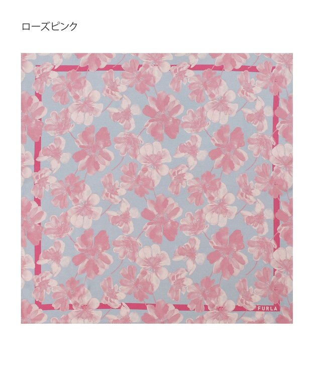 MOONBAT 【シルク100%】FURLA (フルラ) 花柄 シルクプリントスカーフ 65cm×65cm  UV対策 手洗い可能 ローズピンク