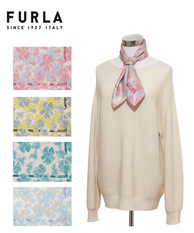 MOONBAT 【シルク100%】FURLA (フルラ) 花柄 シルクプリントスカーフ 65cm×65cm  UV対策 手洗い可能 ローズピンク