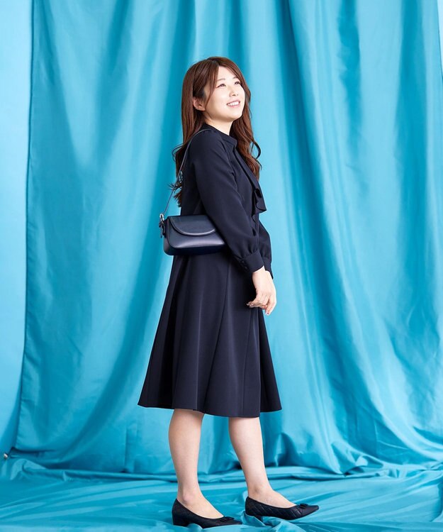 Tiaclasse L 【ダブルクロス】【洗える】フリルドレープワンピース ネイビー
