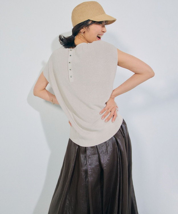 23区 【洗える】グロッシーボイル タック スカート ダークブラウン系