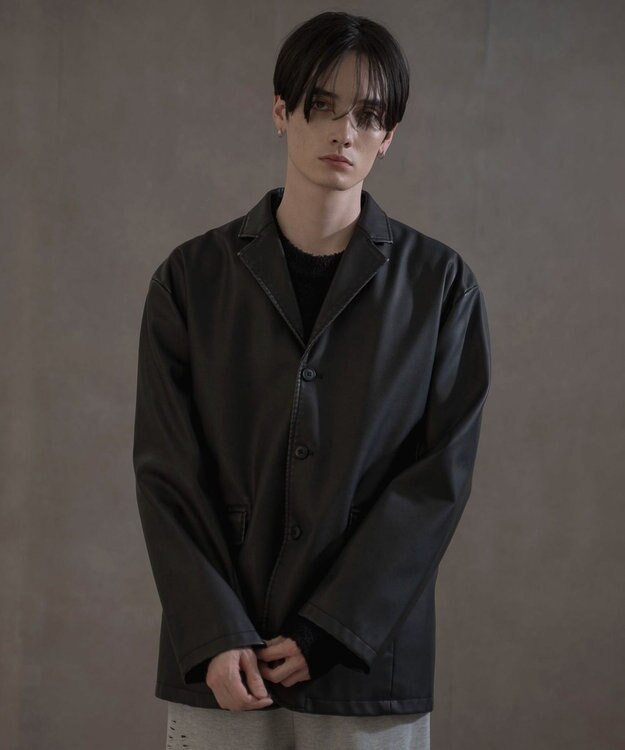 WEGO PUシングルテーラードジャケット ブラック