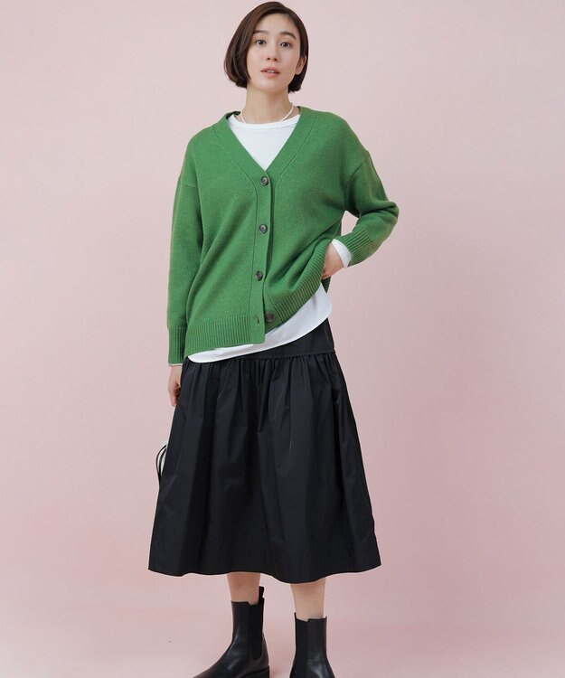 23区 メモリータフタ ティアード スカート ブラック系