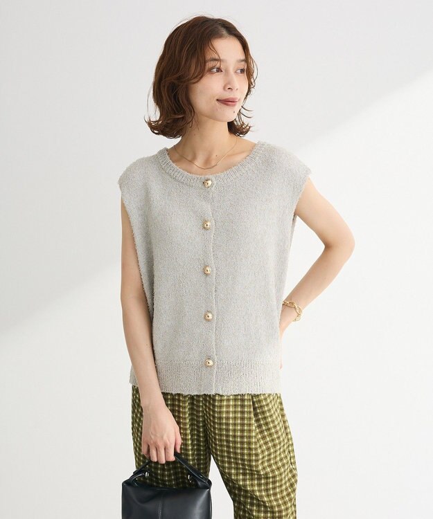 Green Parks ツィード風金釦ニットベスト Gray